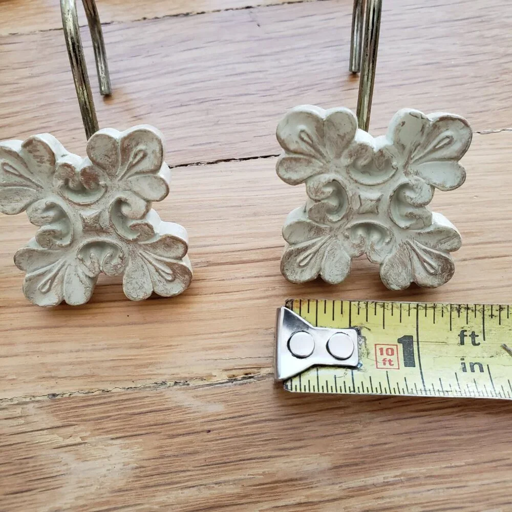 Shabby Chic Sage Green Leaf Shower Curtain Hooks Set of 12 Rustic Distressed
